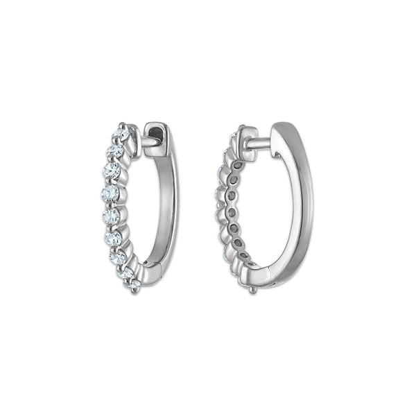 White Diamond Hoop Earrings in 925 Silver