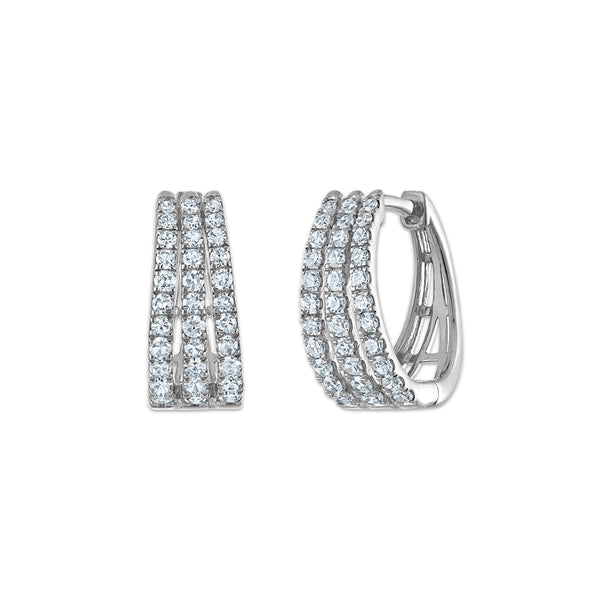 White Diamond Hoop Earrings in 925 Silver