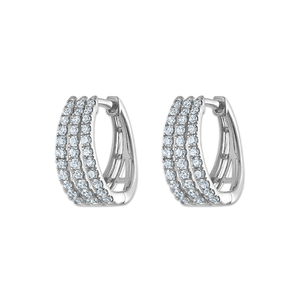 White Diamond Hoop Earrings in 925 Silver