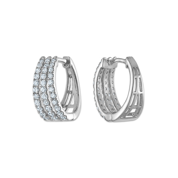 White Diamond Hoop Earrings in 925 Silver