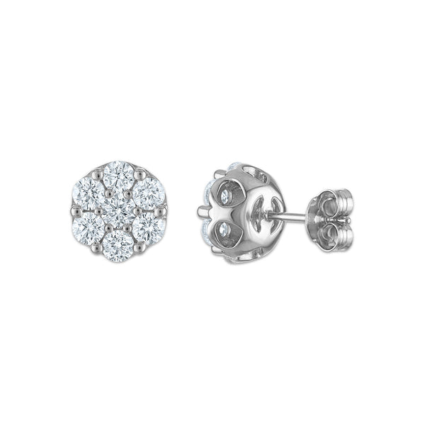 White Diamond Stud Earrings in 925 Silver