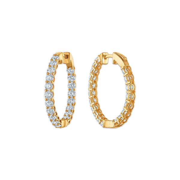3 CTW Round Lab Grown Diamond Hoop Earrings in 14KT Yellow Gold
