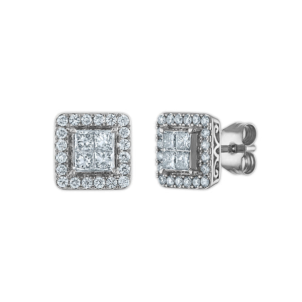 Red Hot Deal 1 CTW Lab Grown Square Halo Lab Grown Diamond Earrings in 14KT Gold