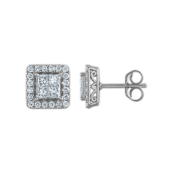 Red Hot Deal 1 CTW Lab Grown Square Halo Lab Grown Diamond Earrings in 14KT Gold