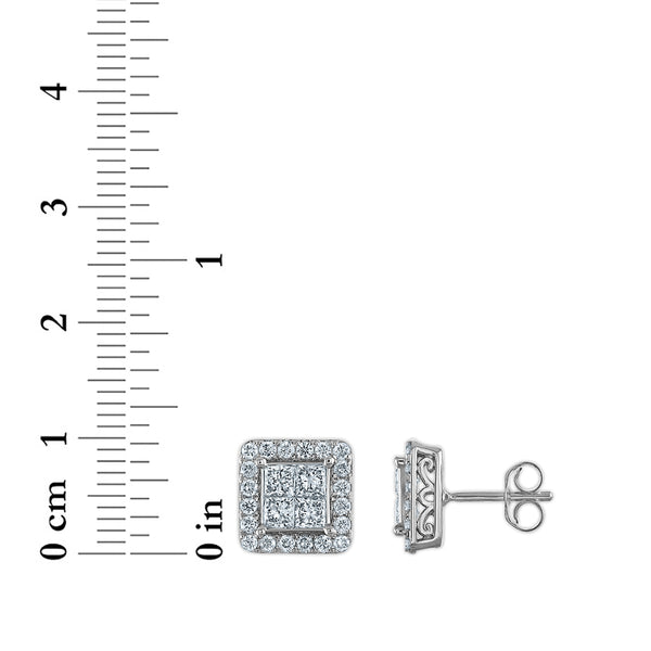 Red Hot Deal 1-1/2 CTW Lab Grown Square Halo Lab Grown Diamond Earrings in 14KT Gold