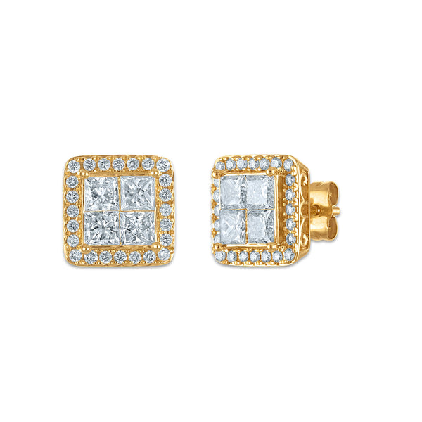 Red Hot Deal 2 CTW Princess Cut Lab Grown Diamond Halo Stud Earrings in 14KT Yellow Gold