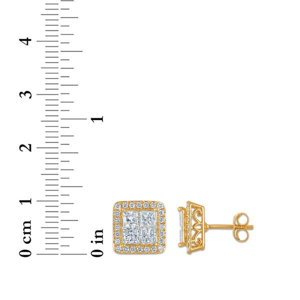 Red Hot Deal 2 CTW Princess Cut Lab Grown Diamond Halo Stud Earrings in 14KT Yellow Gold