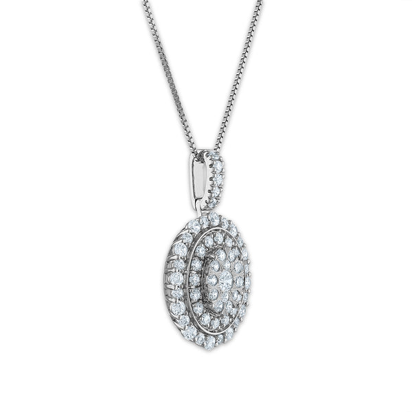 1 CTW Lab Grown Diamond Halo Oval Shaped 18-inch Pendant in 10KT White Gold