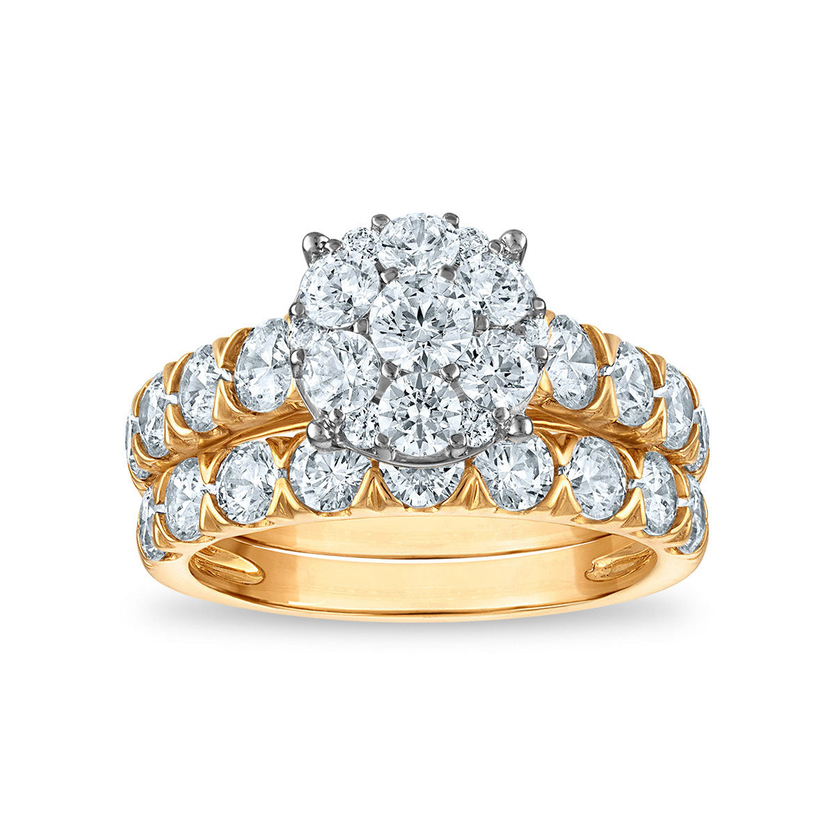 Red Hot Deal 3 CTW Lab Grown Diamond Cluster Bridal Set in 10KT Yellow Gold