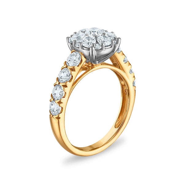 Red Hot Deal 3 CTW Lab Grown Diamond Cluster Bridal Set in 10KT Yellow Gold