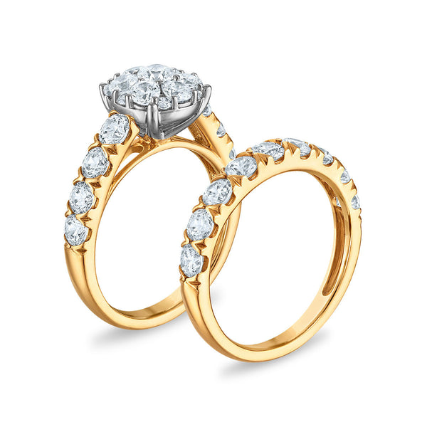 Red Hot Deal 3 CTW Lab Grown Diamond Cluster Bridal Set in 10KT Yellow Gold
