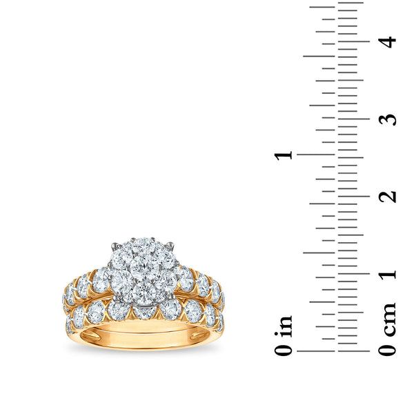 Red Hot Deal 3 CTW Lab Grown Diamond Cluster Bridal Set in 10KT Yellow Gold