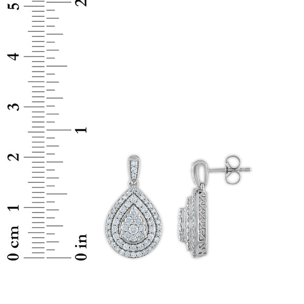 Red Hot Deal  3/4 CTW Natural Diamond Drop & Dangle Cluster Double Halo Pear Shape Earrings in 10KT White Gold