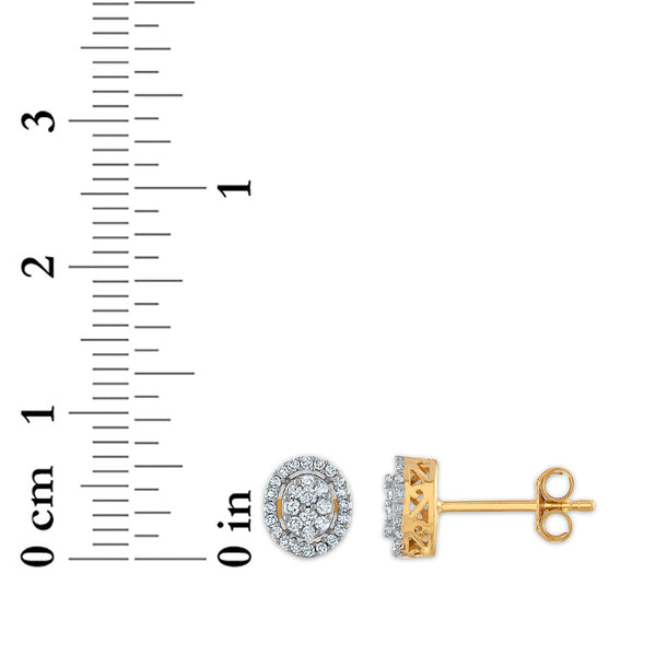 Red Hot Deal  1/4 CTW Natural Diamond Halo Cluster Stud Oval Shape Earrings in 10KT Yellow Gold