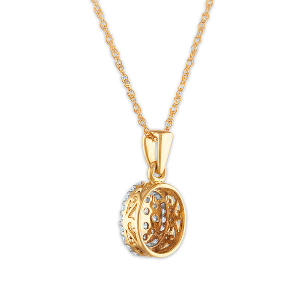 Red Hot Deal  1/4 CTW Natural Diamond Halo Cluster Oval Shape 18-inch Pendant in 10KT Yellow Gold