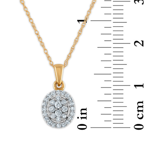 Red Hot Deal  1/4 CTW Natural Diamond Halo Cluster Oval Shape 18-inch Pendant in 10KT Yellow Gold