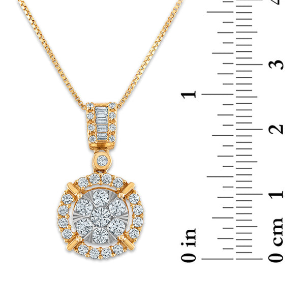 Red Hot Deal   3/4 CTW Natural Diamond Cluster Halo 18-inch Pendant in 10KT White and Yellow Gold