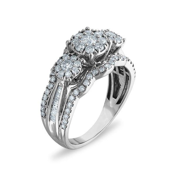 Red Hot Deal 1 CTW Natural Diamond Three Stone Cluster Engagement Ring in 10KT White Gold