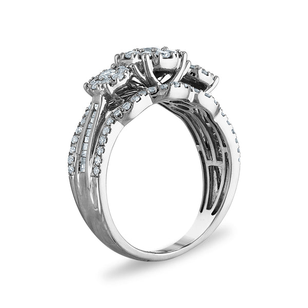 Red Hot Deal 1 CTW Natural Diamond Three Stone Cluster Engagement Ring in 10KT White Gold