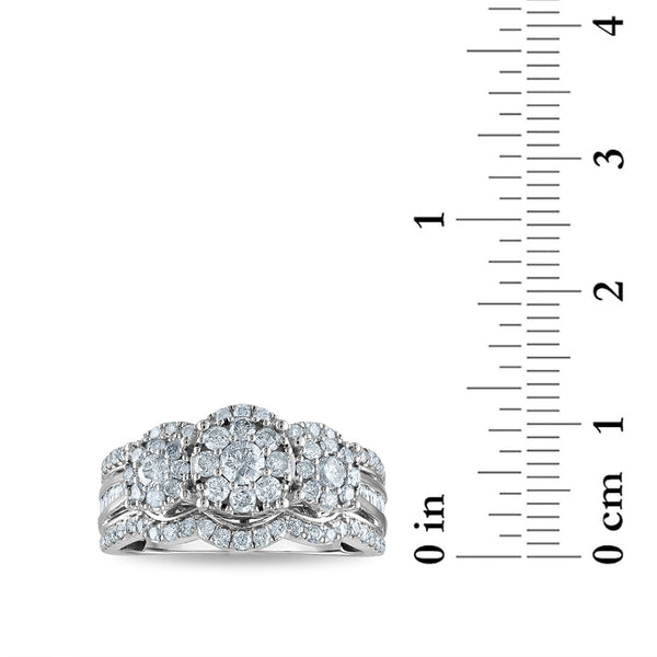 Red Hot Deal 1 CTW Natural Diamond Three Stone Cluster Engagement Ring in 10KT White Gold