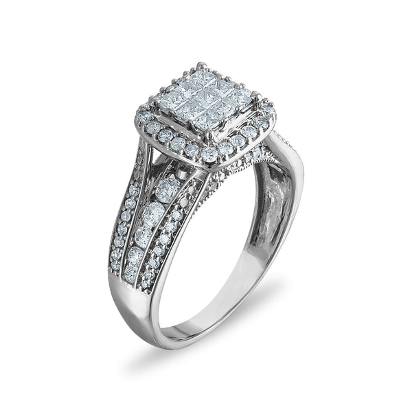 Red Hot Deal  1 CTW Natural Diamond Halo Cluster Engagement Ring in 10KT White Gold