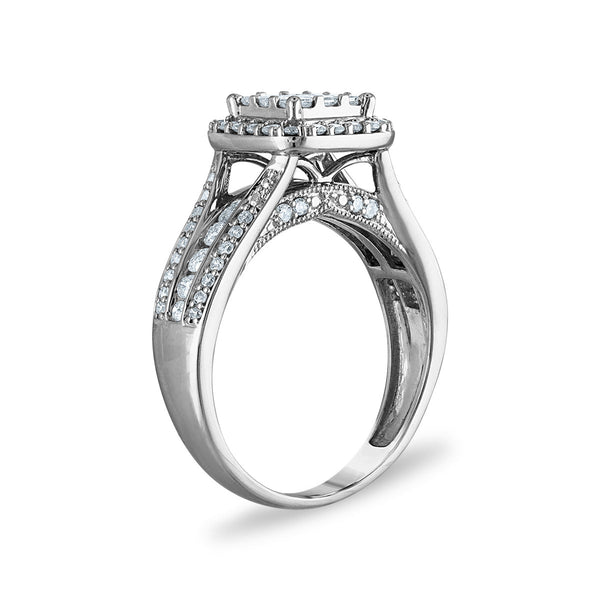 Red Hot Deal  1 CTW Natural Diamond Halo Cluster Engagement Ring in 10KT White Gold