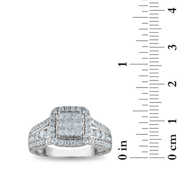 Red Hot Deal  1 CTW Natural Diamond Halo Cluster Engagement Ring in 10KT White Gold