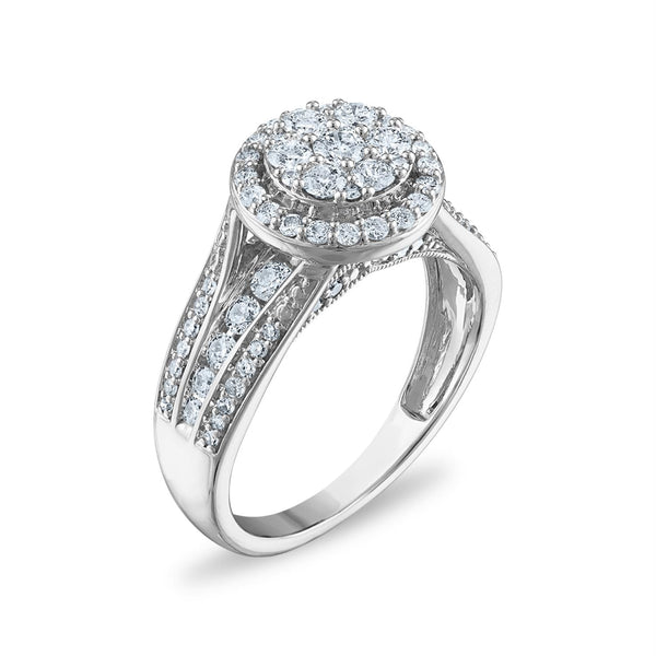 Red Hot Deal  1 CTW Natural Diamond Cluster Halo Engagement Ring in 10KT White Gold