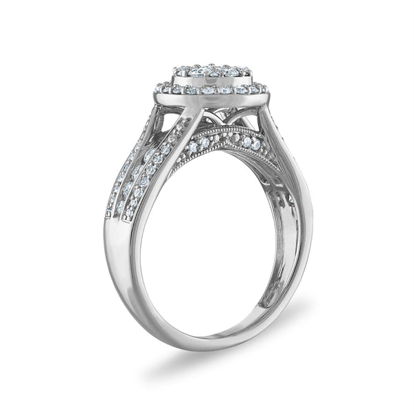 Red Hot Deal  1 CTW Natural Diamond Cluster Halo Engagement Ring in 10KT White Gold