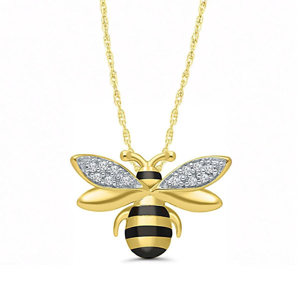 Natural Diamond Accent Honey Bee Pendant in Gold Plated Sterling Silver