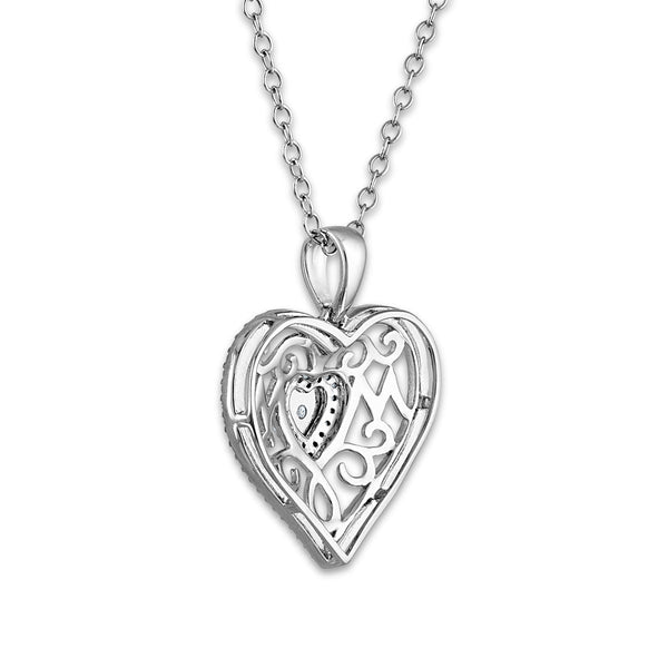 1/16 CTW Natural Diamond Heart Mom Pendant in Sterling Silver