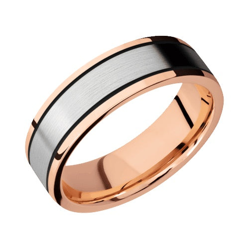Lashbrook 14KT Rose Gold Band with Polished Finish and 14KT White Gold Inlay