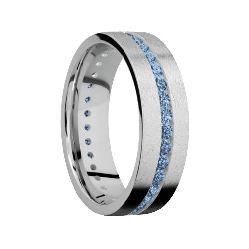 Lashbrook 10KT White Gold Distressed Finish Band with Denim Blue Sapphires