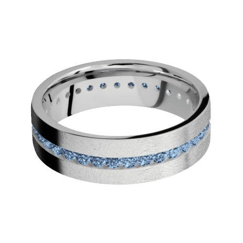 Lashbrook 10KT White Gold Distressed Finish Band with Denim Blue Sapphires
