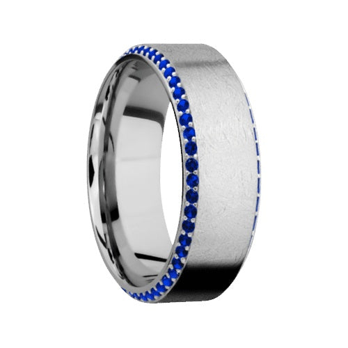Lashbrook 10KT White Gold Distressed Polished Finish Band with Blue Sapphires