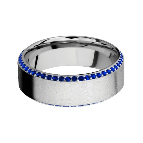 Lashbrook 10KT White Gold Distressed Polished Finish Band with Blue Sapphires