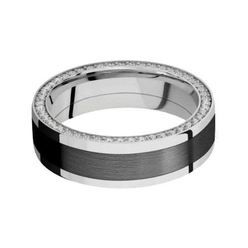 Lashbrook 10KT White Gold Band with Zirconium Inlay and 0.96 CTW Lab Grown Diamonds