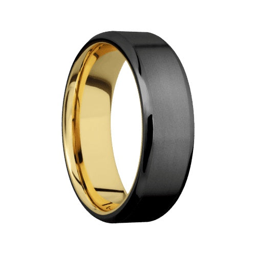 Lashbrook Zirconium Band with Bead Polished Finish and 14KT Yellow Gold