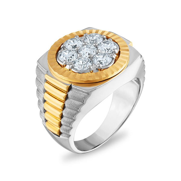 Signature 2 CTW Natural Diamond Rolex-look Ring in 14KT White and Yellow Gold