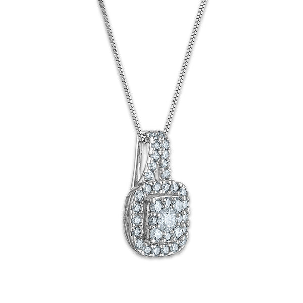 Signature 3/4 CTW Natural Diamond Halo Cushion 18-inch Pendant in 14KT White Gold