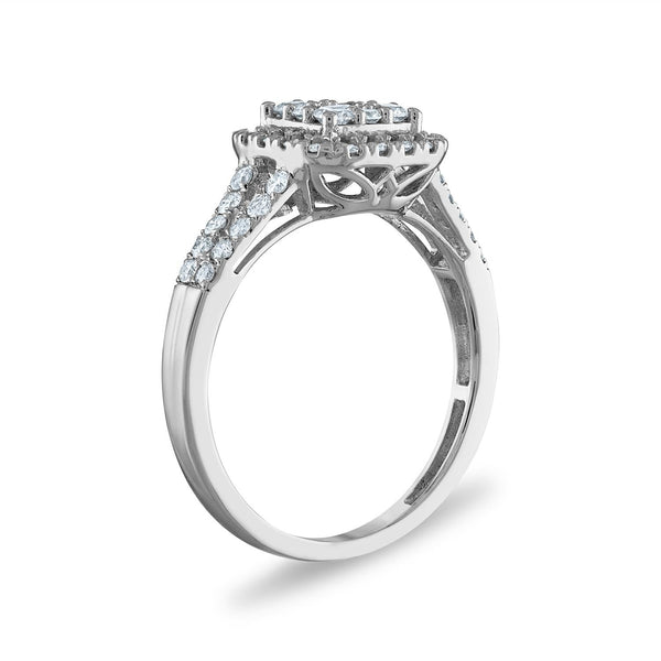 Signature 3/4 CTW Natural Diamond Engagement Halo Cushion Ring in 14KT White Gold