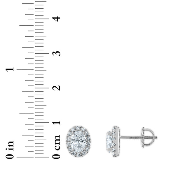 Signature EcoLove 1 1/4 CTW Lab Grown Diamond Halo Stud Oval Shaped Earrings in 14KT White Gold