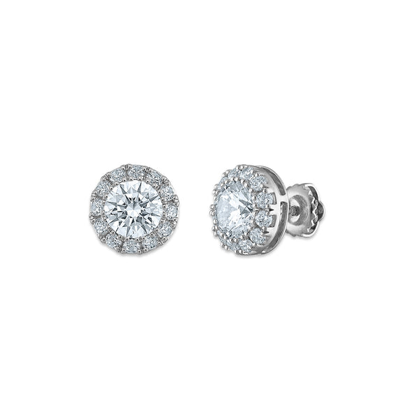 Signature EcoLove 2 CTW Lab Grown Diamond Halo Stud Earrings in 14KT White Gold