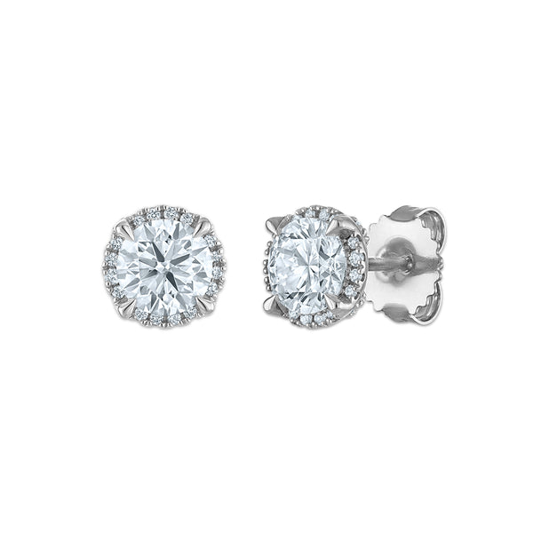 White Diamond Halo Earrings in 14KT Gold