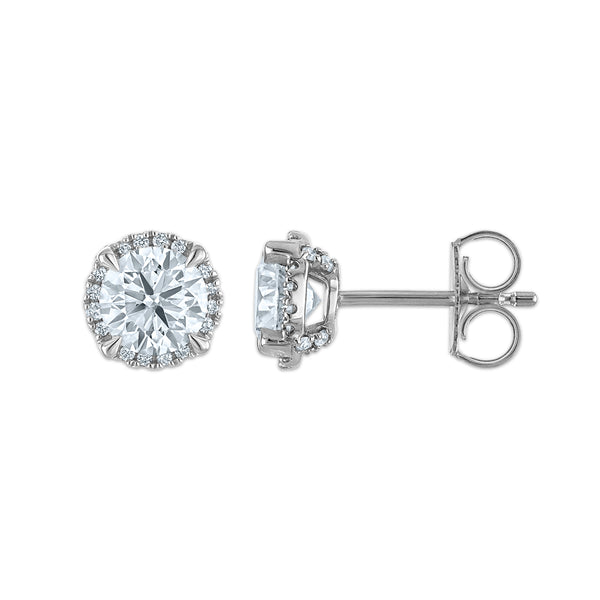 White Diamond Halo Earrings in 14KT Gold