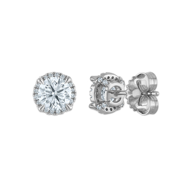 White Diamond Halo Earrings in 14KT Gold