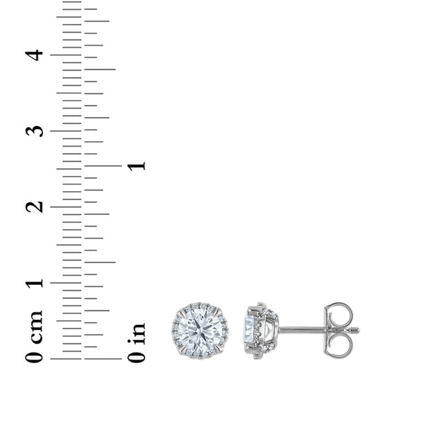 White Diamond Halo Earrings in 14KT Gold