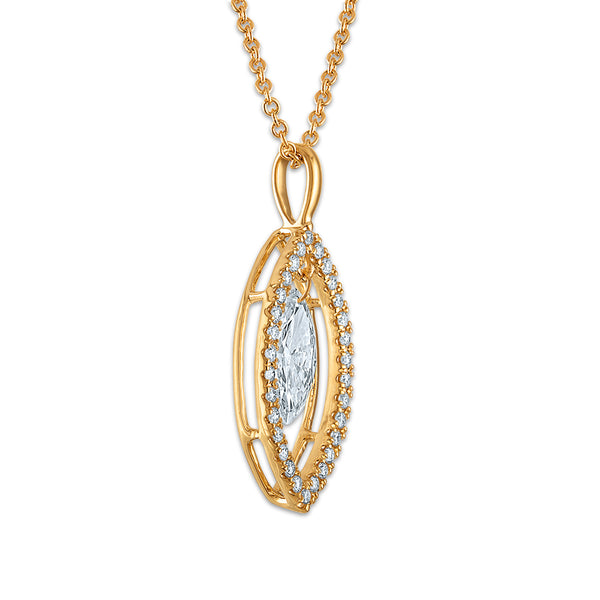 White Diamond Halo Pendant in 14KT Gold