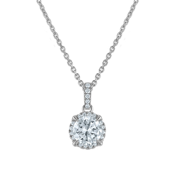White Diamond Halo Pendant in 14KT Gold