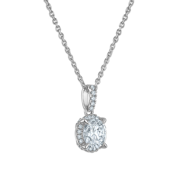 White Diamond Halo Pendant in 14KT Gold